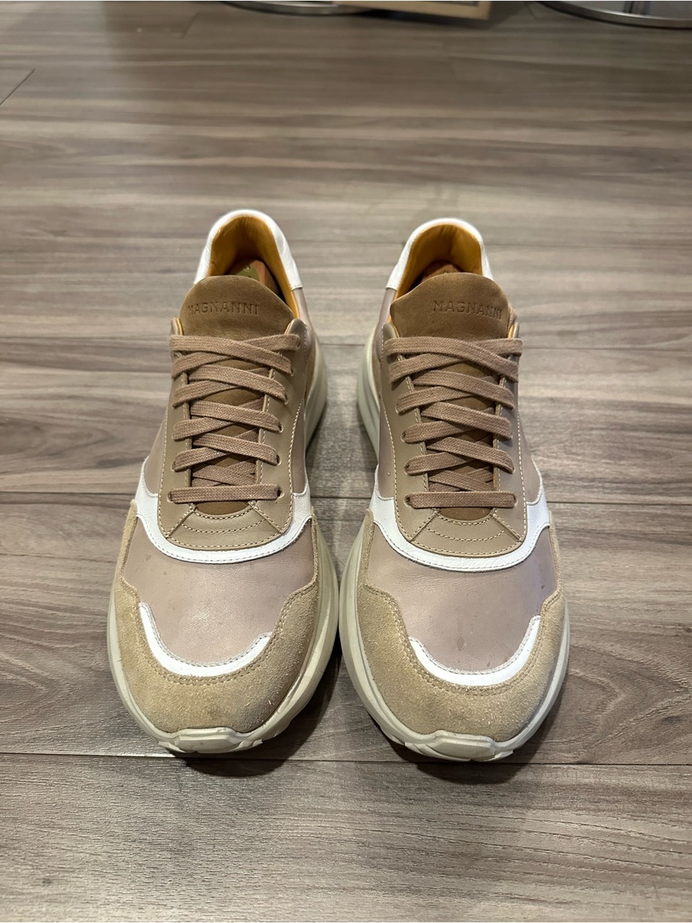 Magnanni Beige, White and Tan Leather & Suede Sneakers - Picture 2 of 4